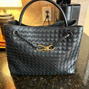 Chic Black Woven Tote with Gold Accents Andiamo style tote bag